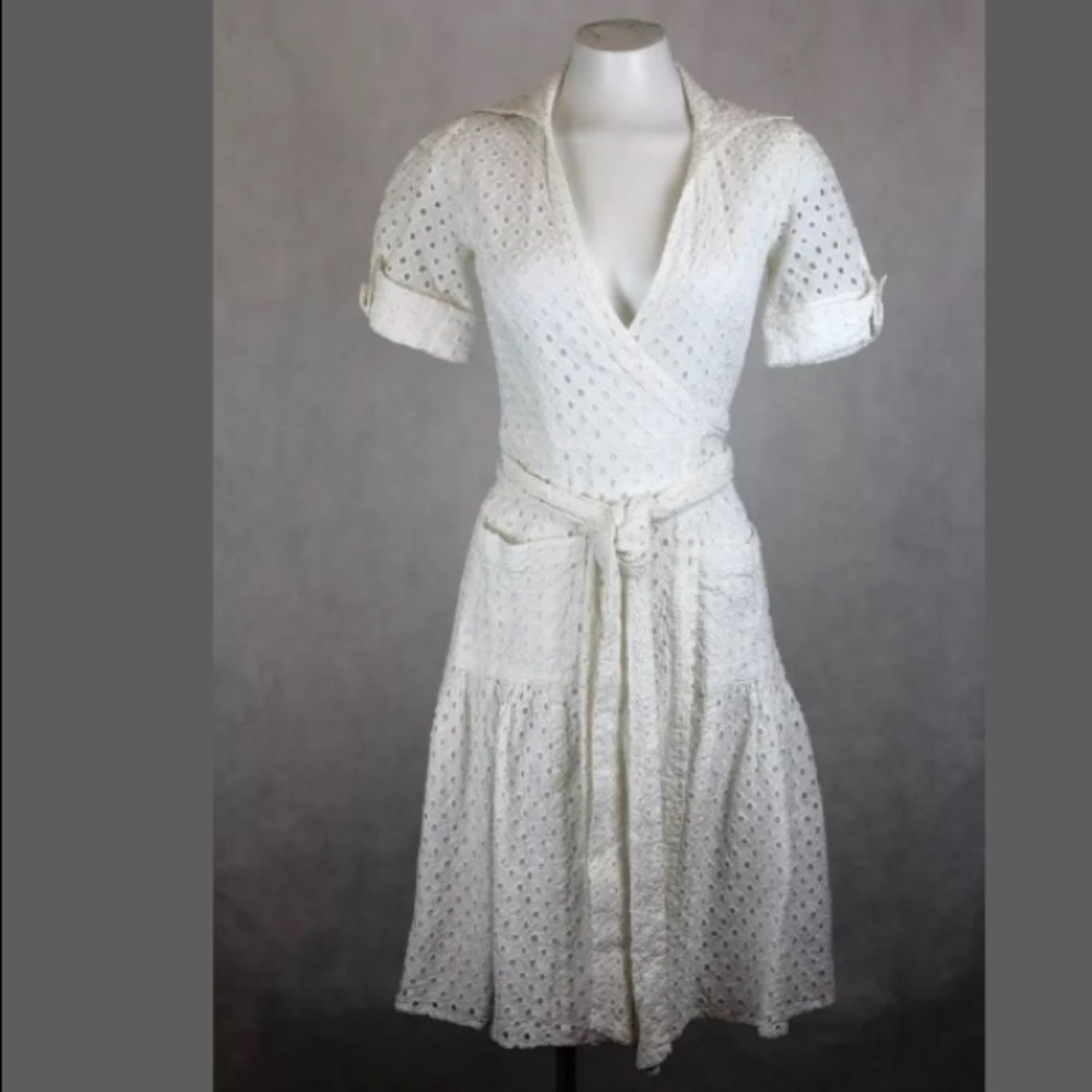 DVF Bellette Eyelet Wrap Shirt Dress 100% Cotton